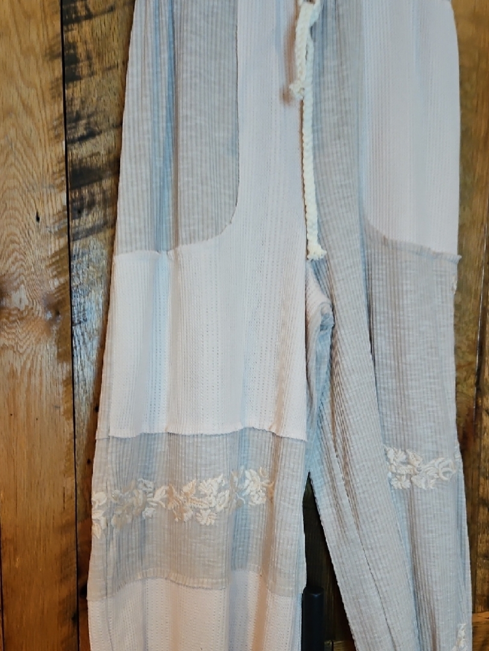 374 POL Waffle Patchwork Joggers in Pink And Taupe - Picture 5 of 14